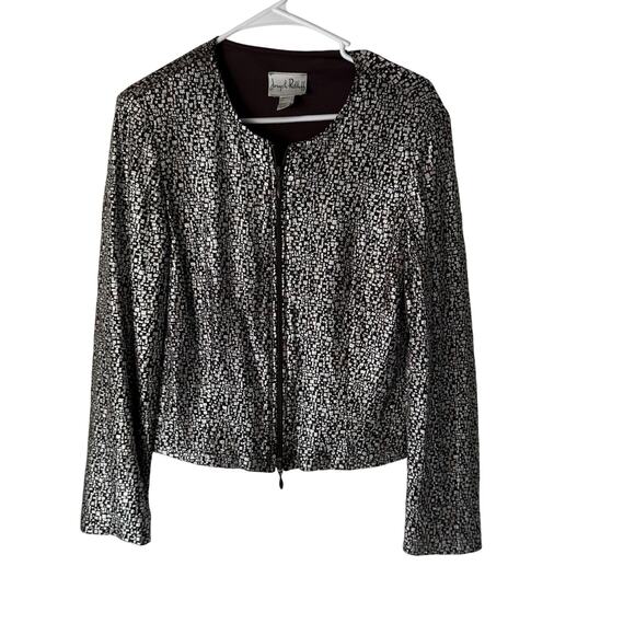 Joseph Ribkoff Jacket Vintage 6 Silver Metallic Cropped Full Zip Evening Dressy - Picture 1 of 8